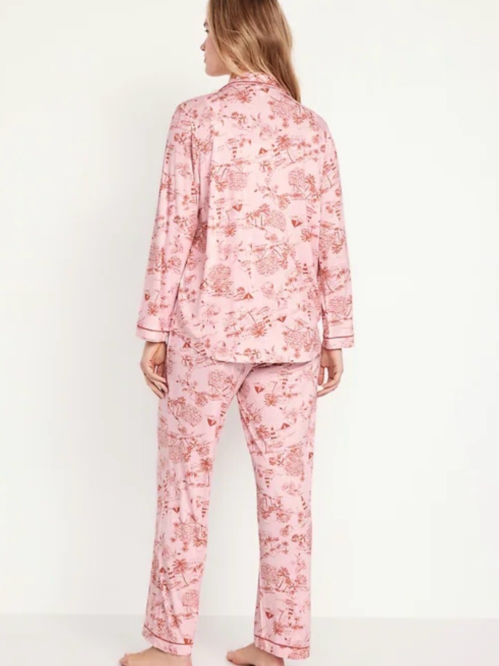 OLD NAVY Sunday Sleep Seaside Pink Toile Soft Jersey Knit Pajama Set